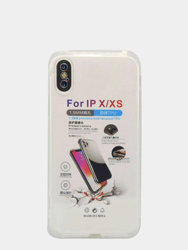Силиконовый чехол накладка iPhone X XS 10 усиленные углы, защита вокруг камер, прозрачный