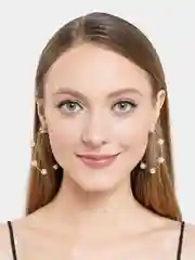 Светло-бежевый серьги-кольца с белыми бусинами