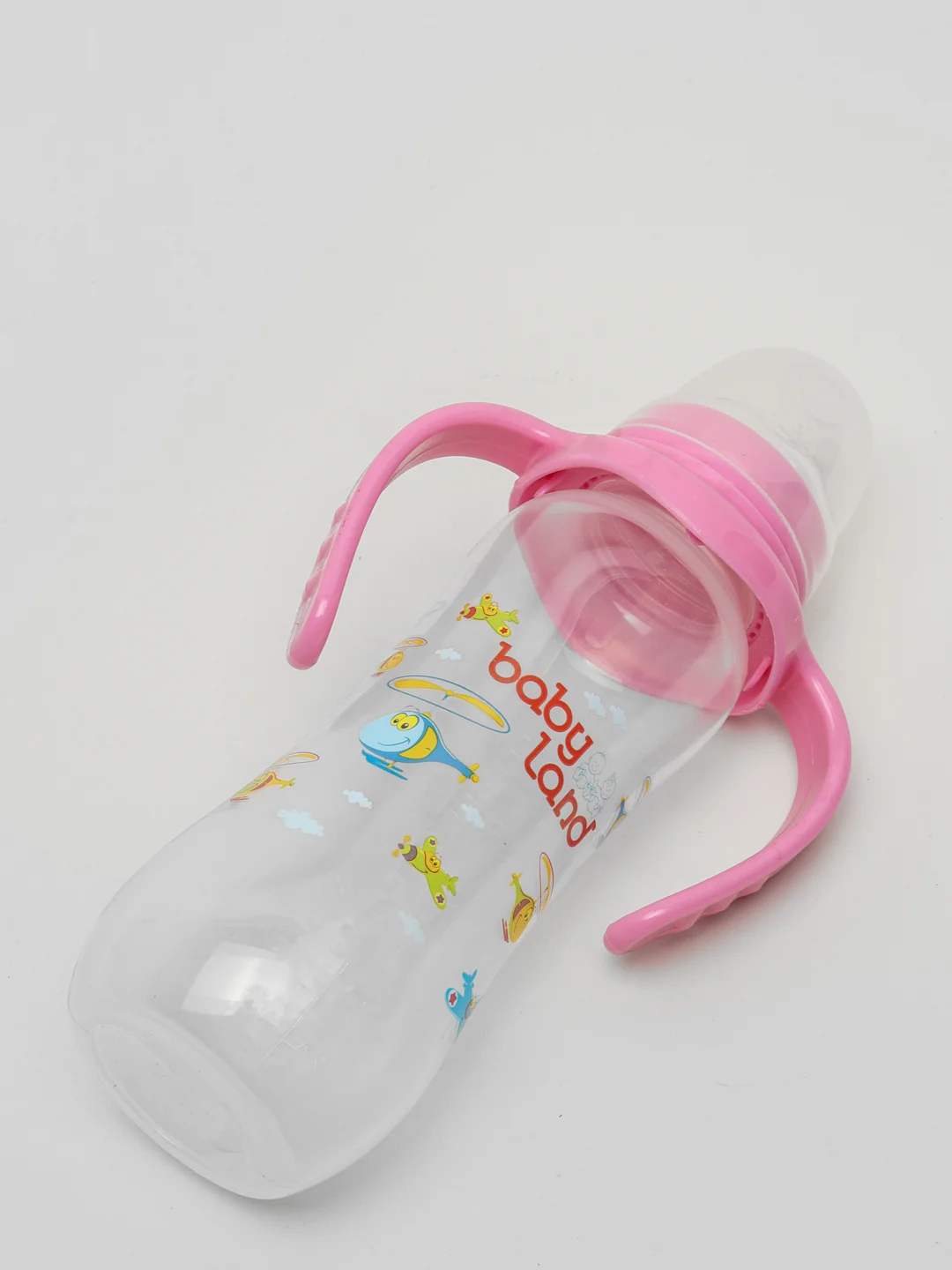 Розовый бутылочка Baby Land, 240 мл, с ручками, силиконовой классической соской Air System