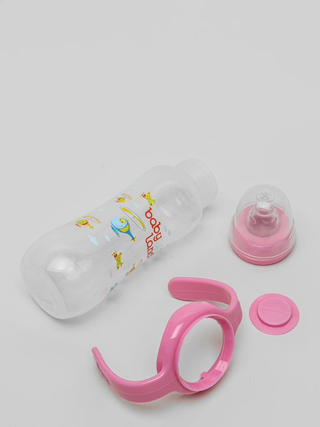Розовый бутылочка Baby Land, 240 мл, с ручками, силиконовой классической соской Air System