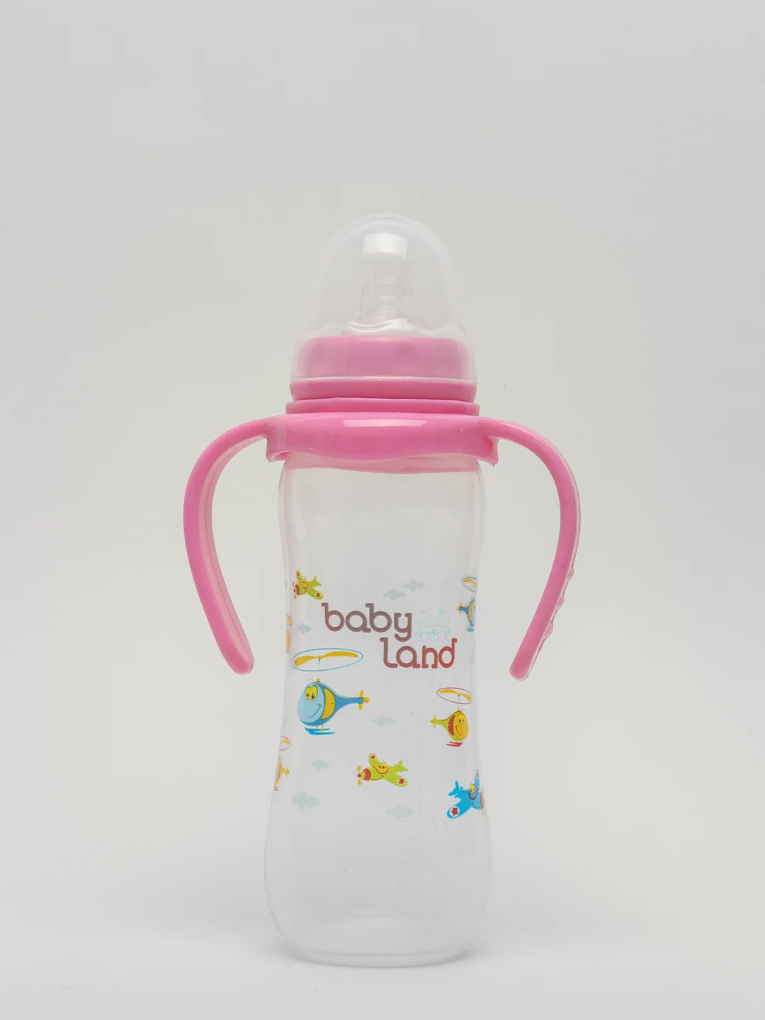 Розовый бутылочка Baby Land, 240 мл, с ручками, силиконовой классической соской Air System