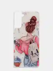 Пудровый чехол Samsung Galaxy S21, S21+, Галакси С21, С21+ силиконовый с рисунком и блестками