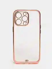 Розовый чехол силиконовый с золотым ободком IPhone 13 PRO