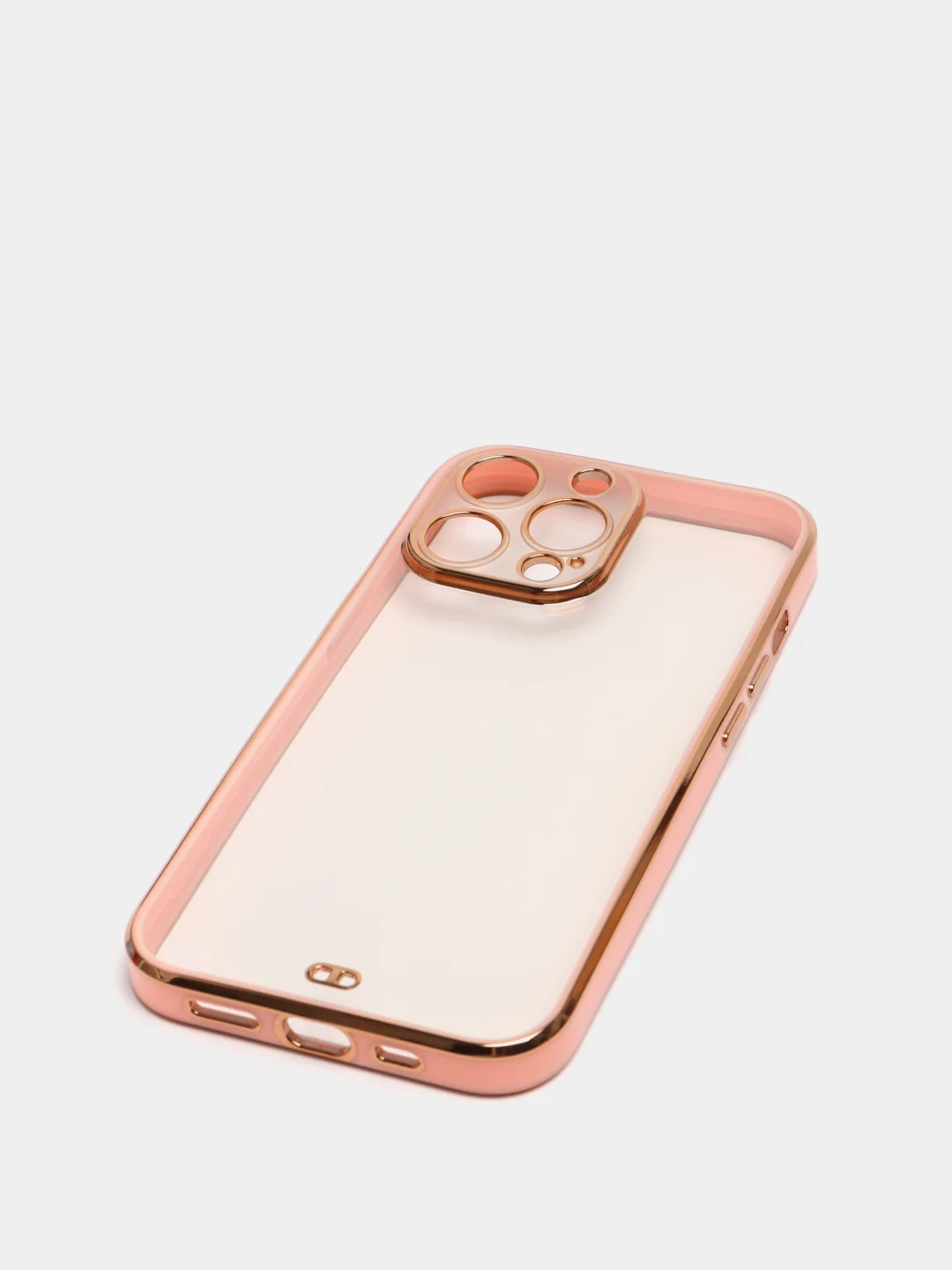 Розовый чехол силиконовый с золотым ободком IPhone 13 PRO