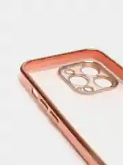 Розовый чехол силиконовый с золотым ободком IPhone 13 PRO