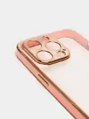 Розовый чехол силиконовый с золотым ободком IPhone 13 PRO
