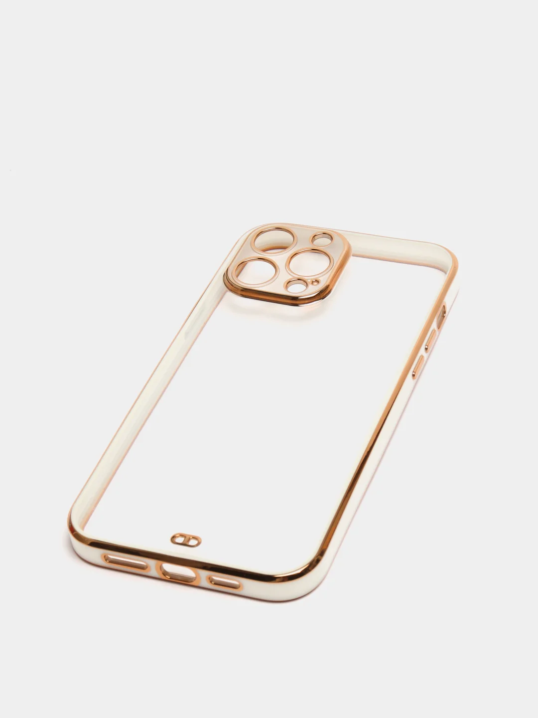 Белый чехол силиконовый с золотым ободком IPhone 13 PRO MAX