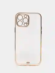 Белый чехол силиконовый с золотым ободком IPhone 13 PRO MAX