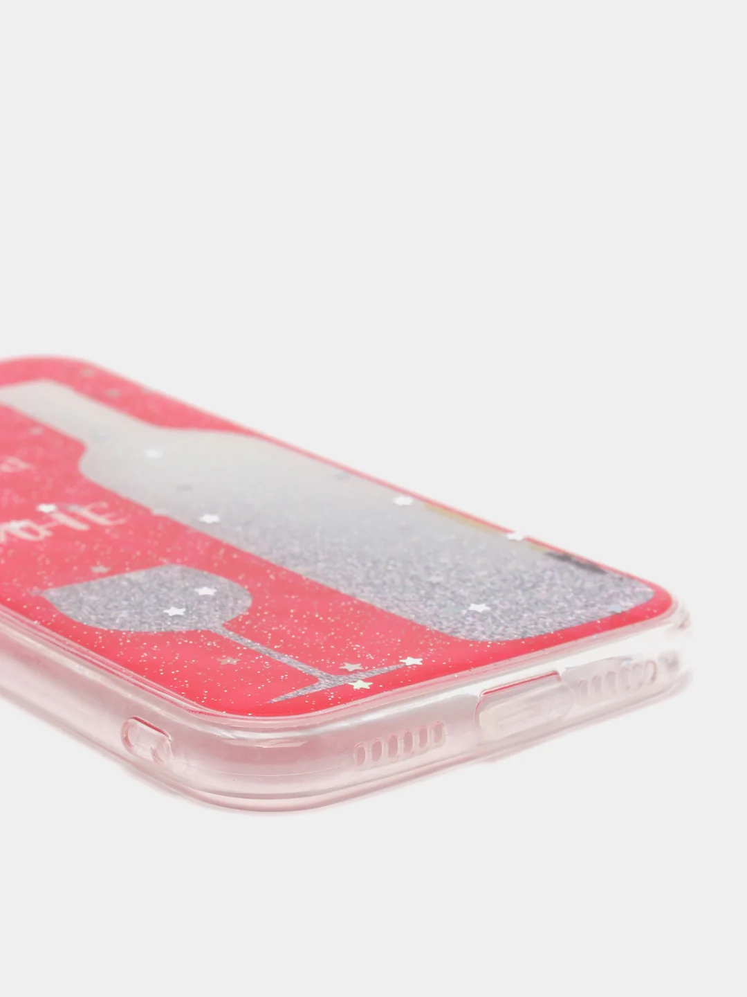 Вишнёвый чехол iPhone XR силиконовый, с рисунком и блестками