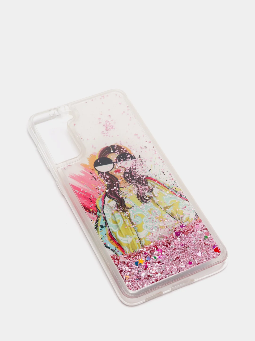 Розовый чехол Samsung Galaxy S21, S21+ / S21 Plus силиконовый, переливающийся, жидкий, с блестками