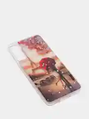 Оливковый чехол Samsung Galaxy S21, S21+, Галакси С21, С21+ силиконовый с рисунком и блестками