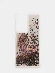 Бежевый меланж чехол Samsung Galaxy S21 Ultra, Галакси С21 силиконовый переливающийся, жидкий с блестками