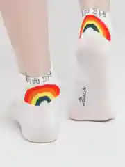 Белый женские носки короткие, цветные, с принтом