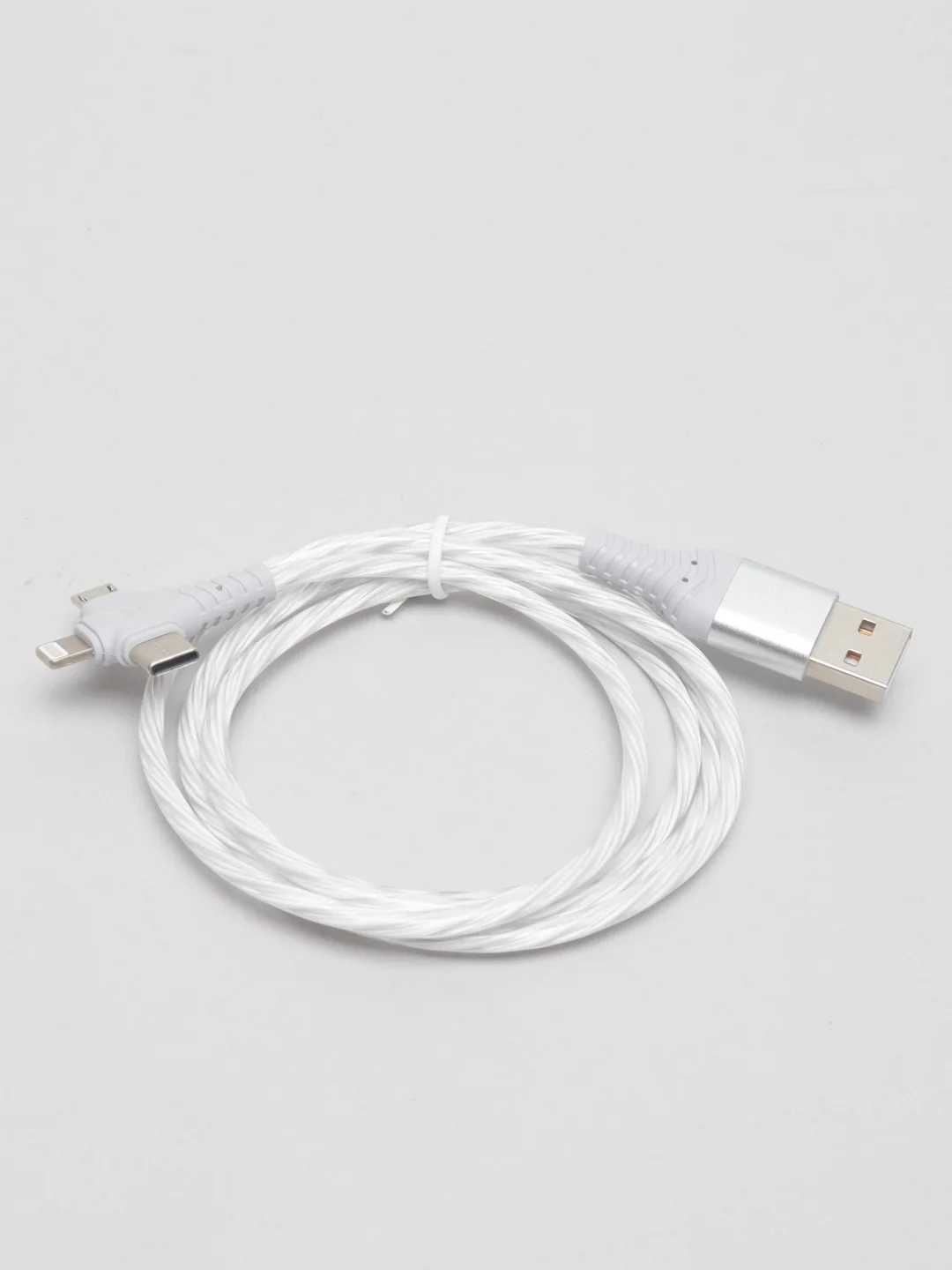 Белый кабель зарядный светящийся 3 в 1 Micro USB / Lightning / Type-C