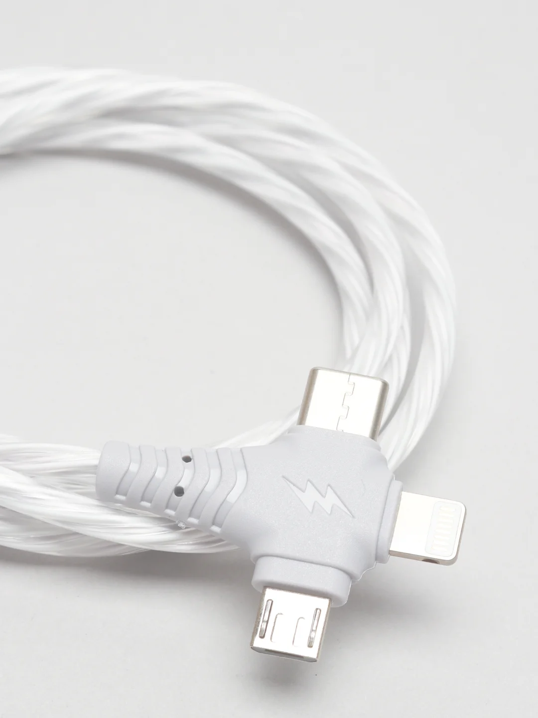 Белый кабель зарядный светящийся 3 в 1 Micro USB / Lightning / Type-C