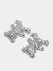 Серебряный кабошон патч 3D с блестками "Мишка", 2 штуки