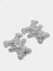 Серебряный кабошон патч 3D с блестками "Мишка", 2 штуки