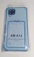 Голубой чехол Samsung A12, с отделением для пластиковой карточки и противоударными бортами