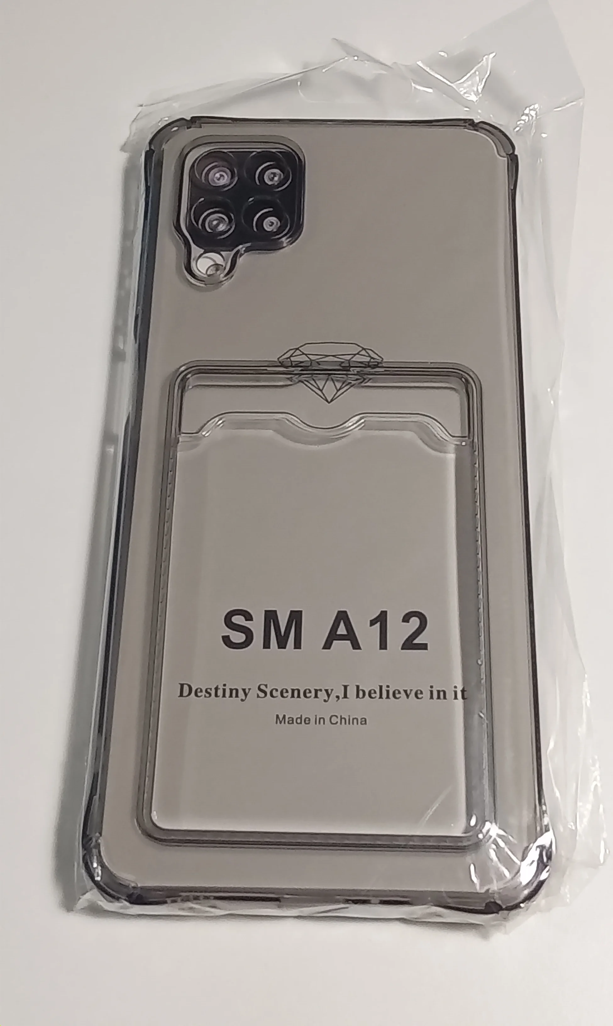 Черный чехол Samsung A12, с отделением для пластиковой карточки и противоударными бортами