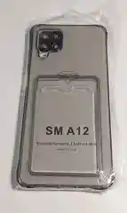Черный чехол Samsung A12, с отделением для пластиковой карточки и противоударными бортами