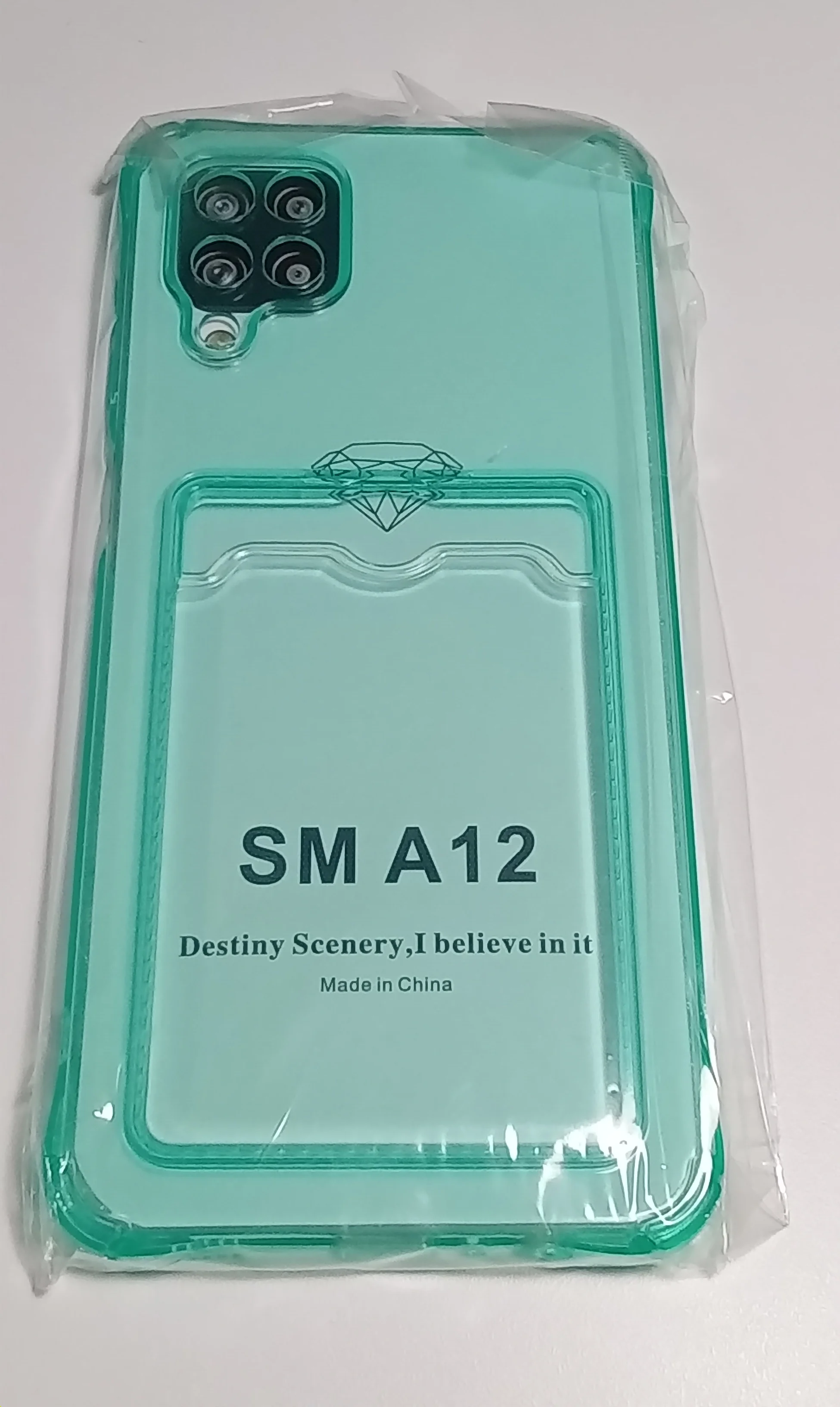 Зеленый чехол Samsung A12, с отделением для пластиковой карточки и противоударными бортами