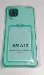 Зеленый чехол Samsung A12, с отделением для пластиковой карточки и противоударными бортами