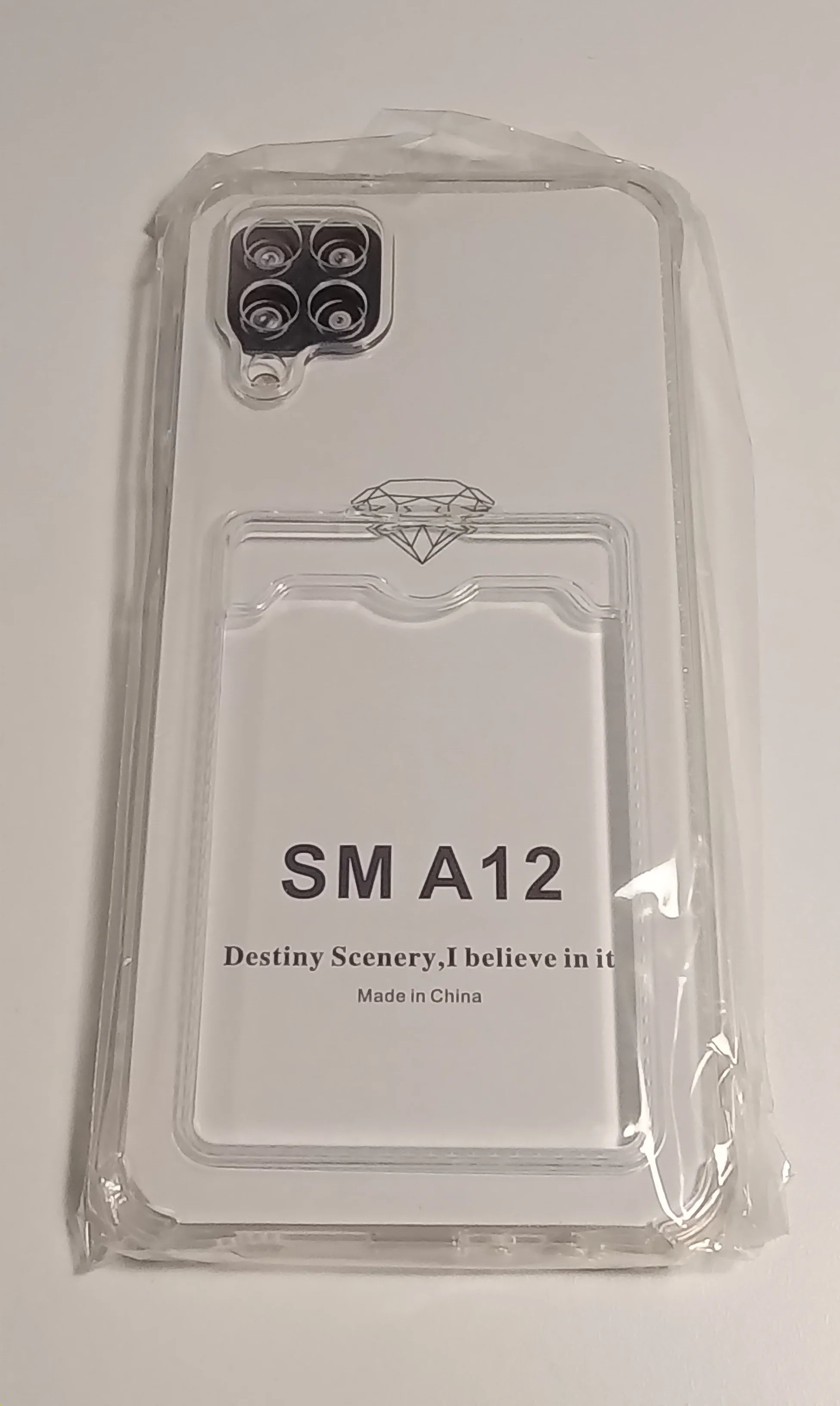 Прозрачный чехол Samsung A12, с отделением для пластиковой карточки и противоударными бортами