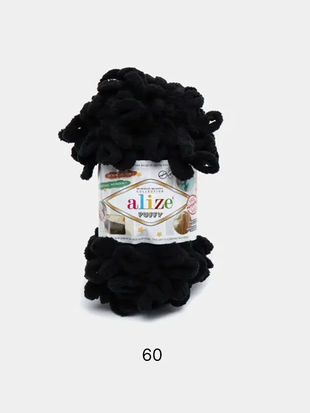 Черный пряжа Alize Puffy 100% Микрополиэстер 100г 9м (Часть1)