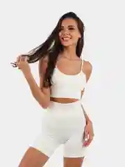 Белый топ женский с велосипедками, спортивный комплект, летний костюм