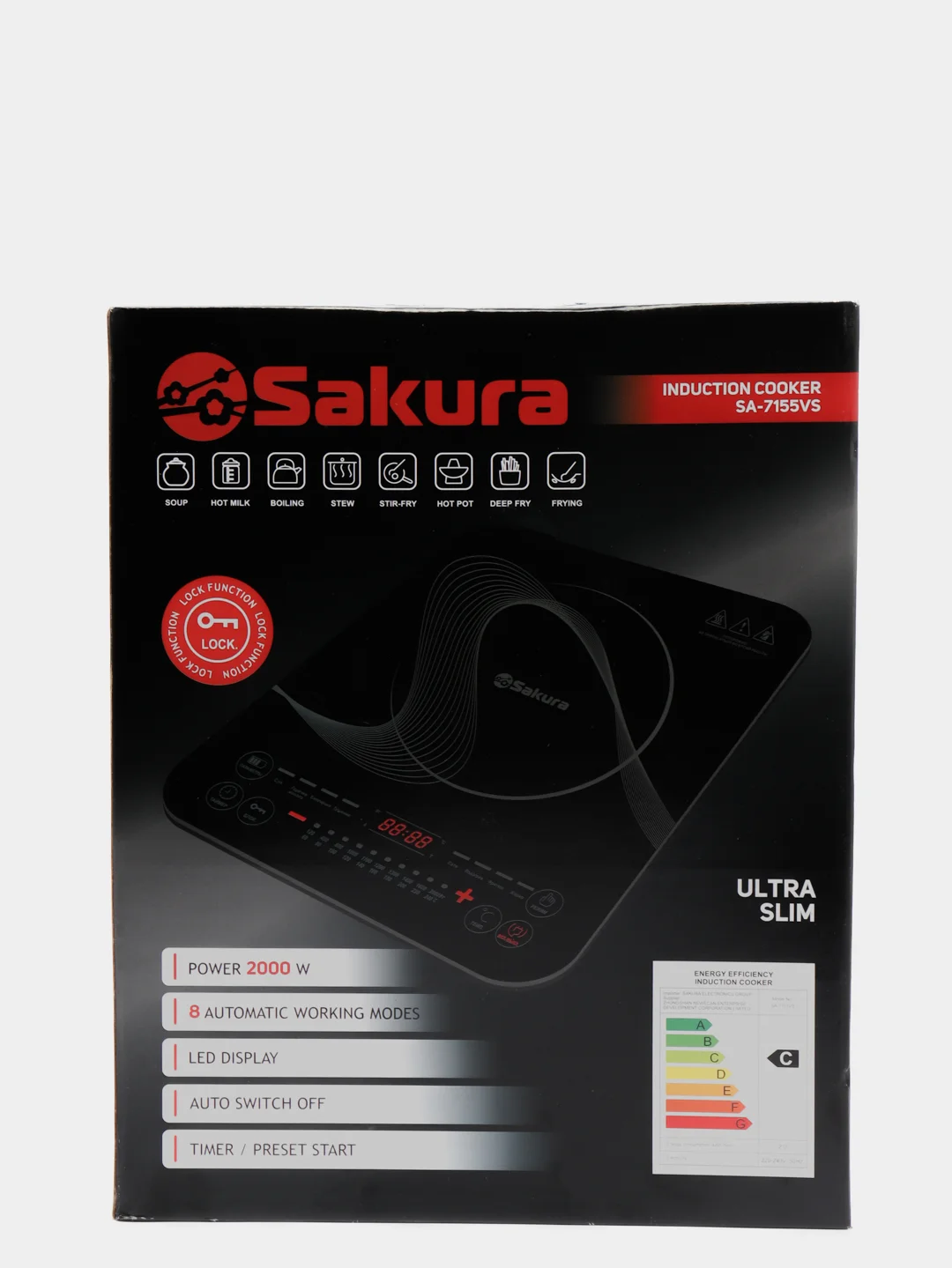 Черный плитка индукционная Sakura SA-7155VS, 2100 Вт