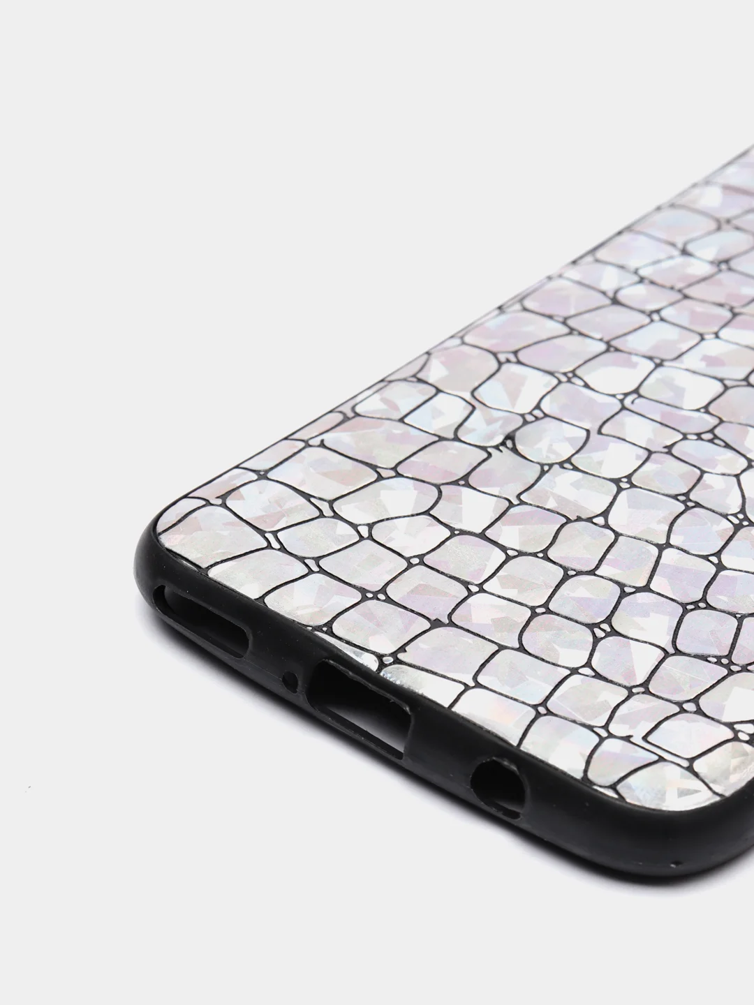 Серебряный чехол Huawei P40 Lite (Хуавей П40 Лайт) силиконовый, имитация змеиной кожи