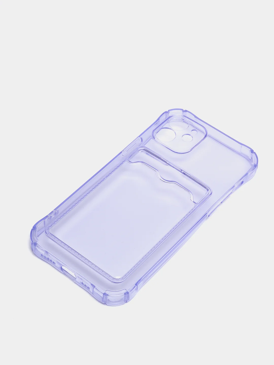 Фиолетовый силиконовый чехол с отсеком, карманом для карты IPhone 7-13 Pro Max, прозрачный