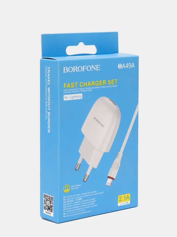 Зарядное устройство/адаптер/блок питания кабель Lightning Borofone BA49A, 2.1A