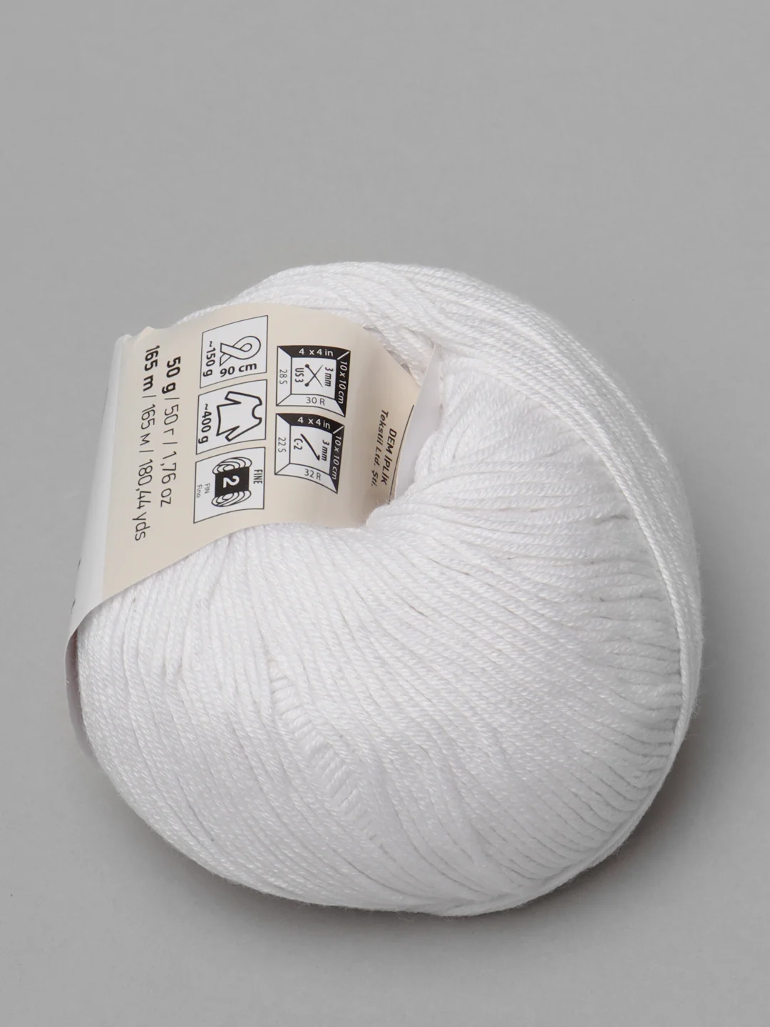 Белый пряжа YarnArt Baby cotton, 50 г, 165 м, акрил и хлопок