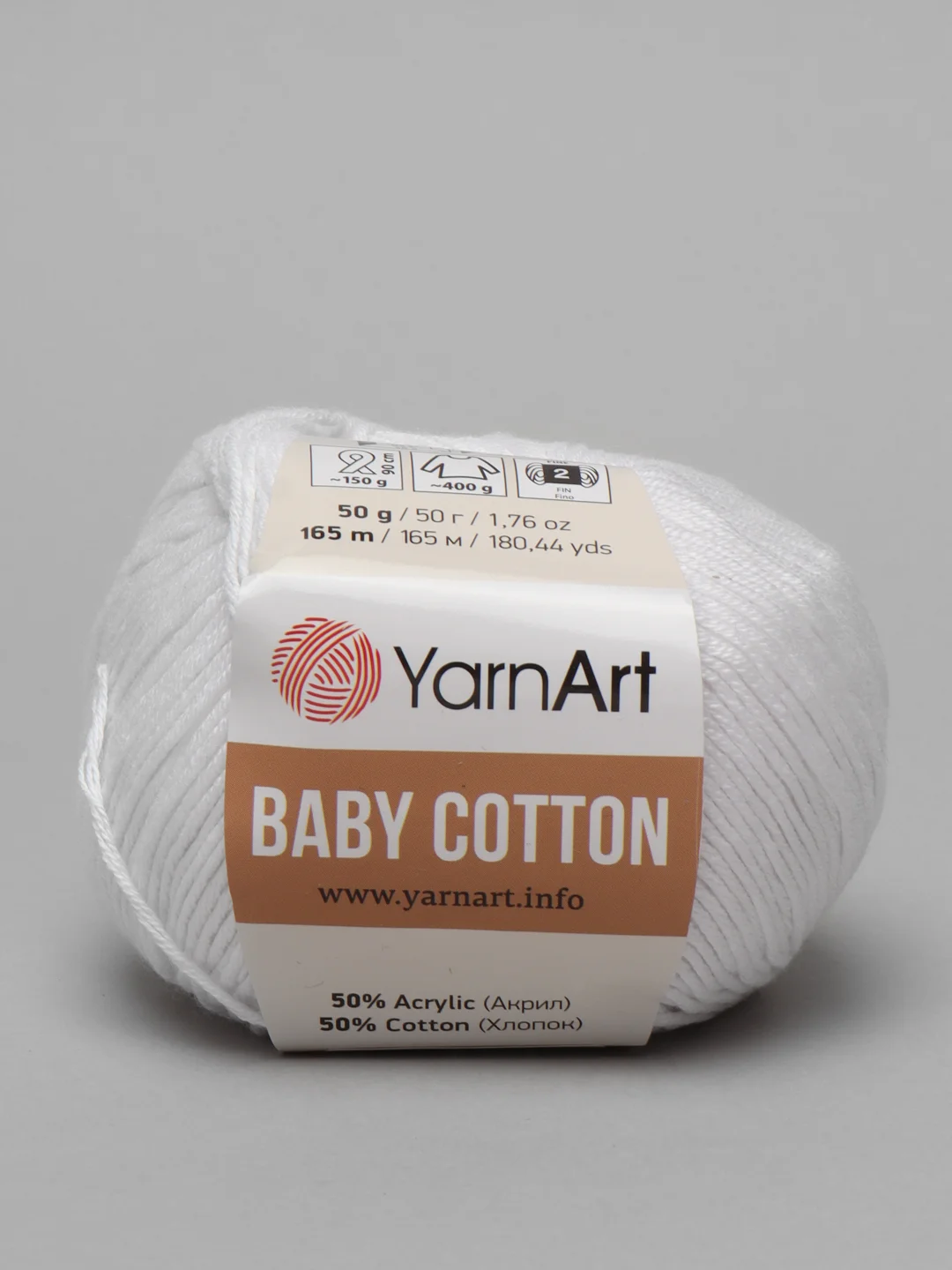 Белый пряжа YarnArt Baby cotton, 50 г, 165 м, акрил и хлопок