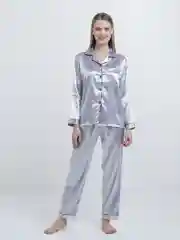 Серый пижама женская со штанами, атласная