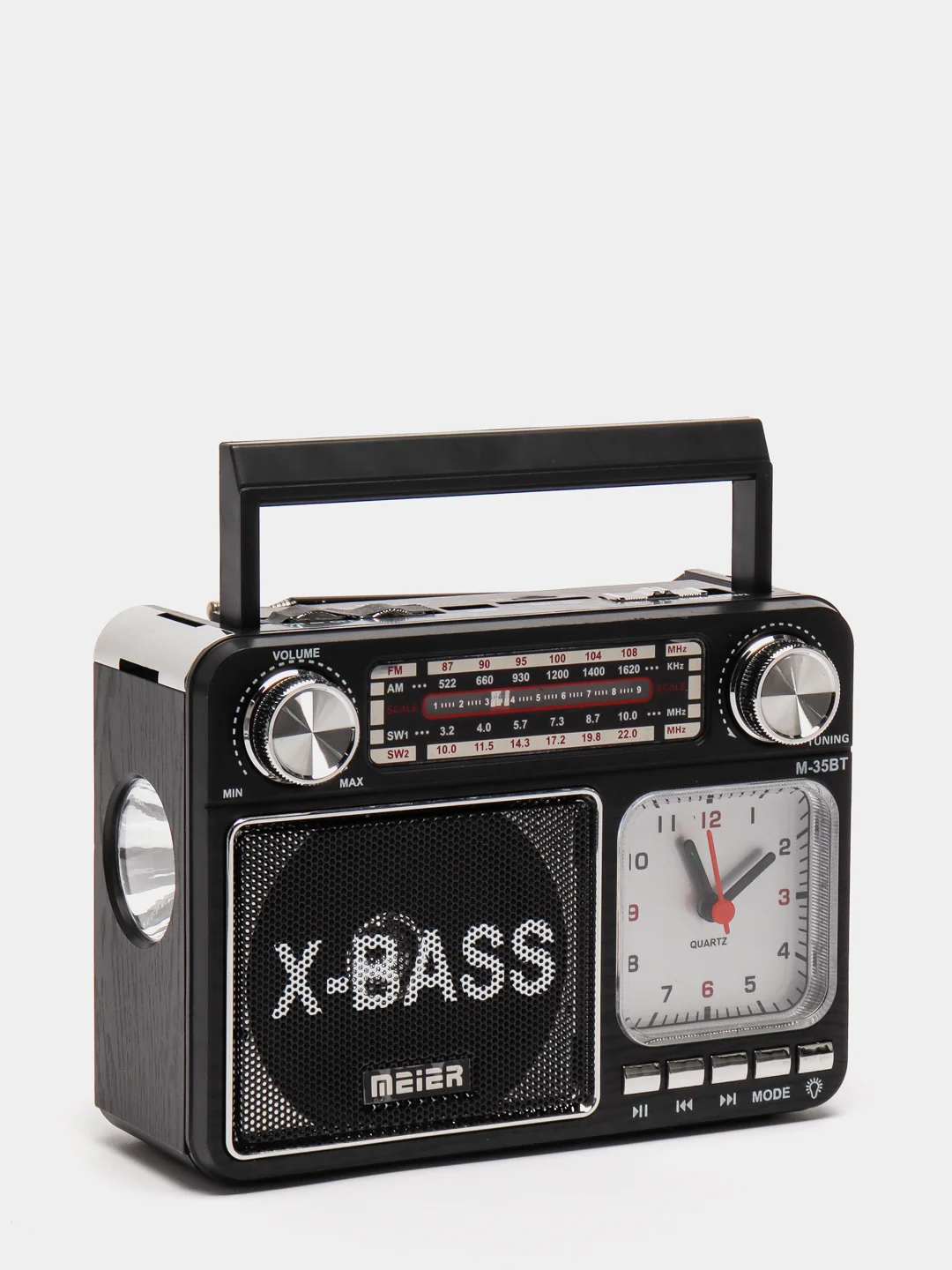 Радиоприемник Meier M-35BT с часами, фонариком и Bluetooth, черный