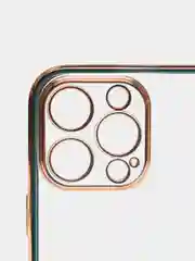 Зеленый чехол силиконовый с золотым ободком IPhone 13 PRO