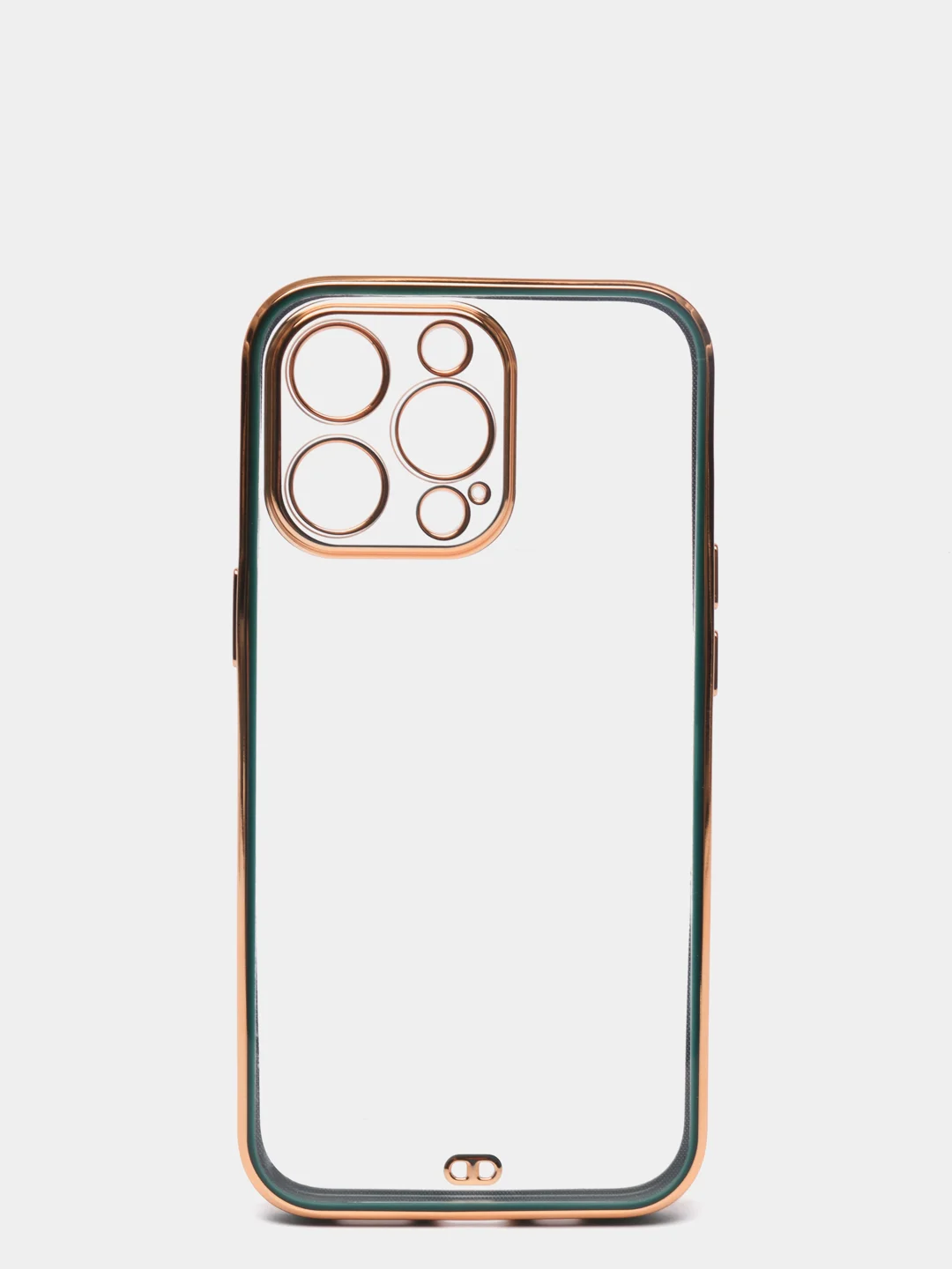 Зеленый чехол силиконовый с золотым ободком IPhone 13 PRO