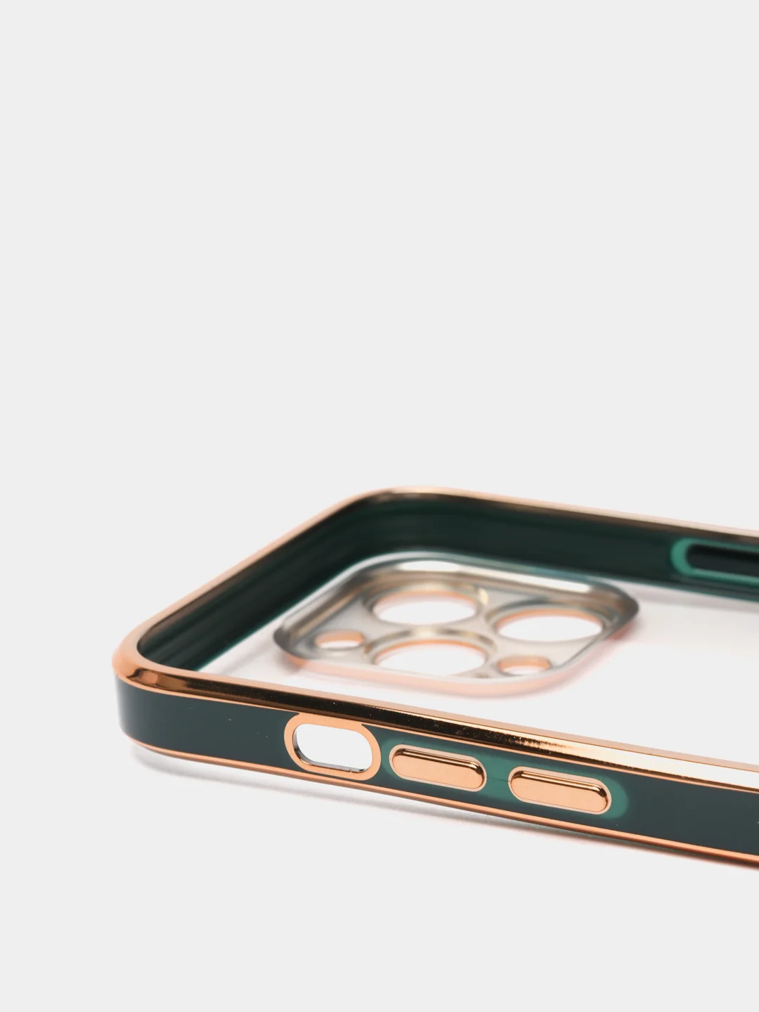 Зеленый чехол силиконовый с золотым ободком IPhone 13 PRO