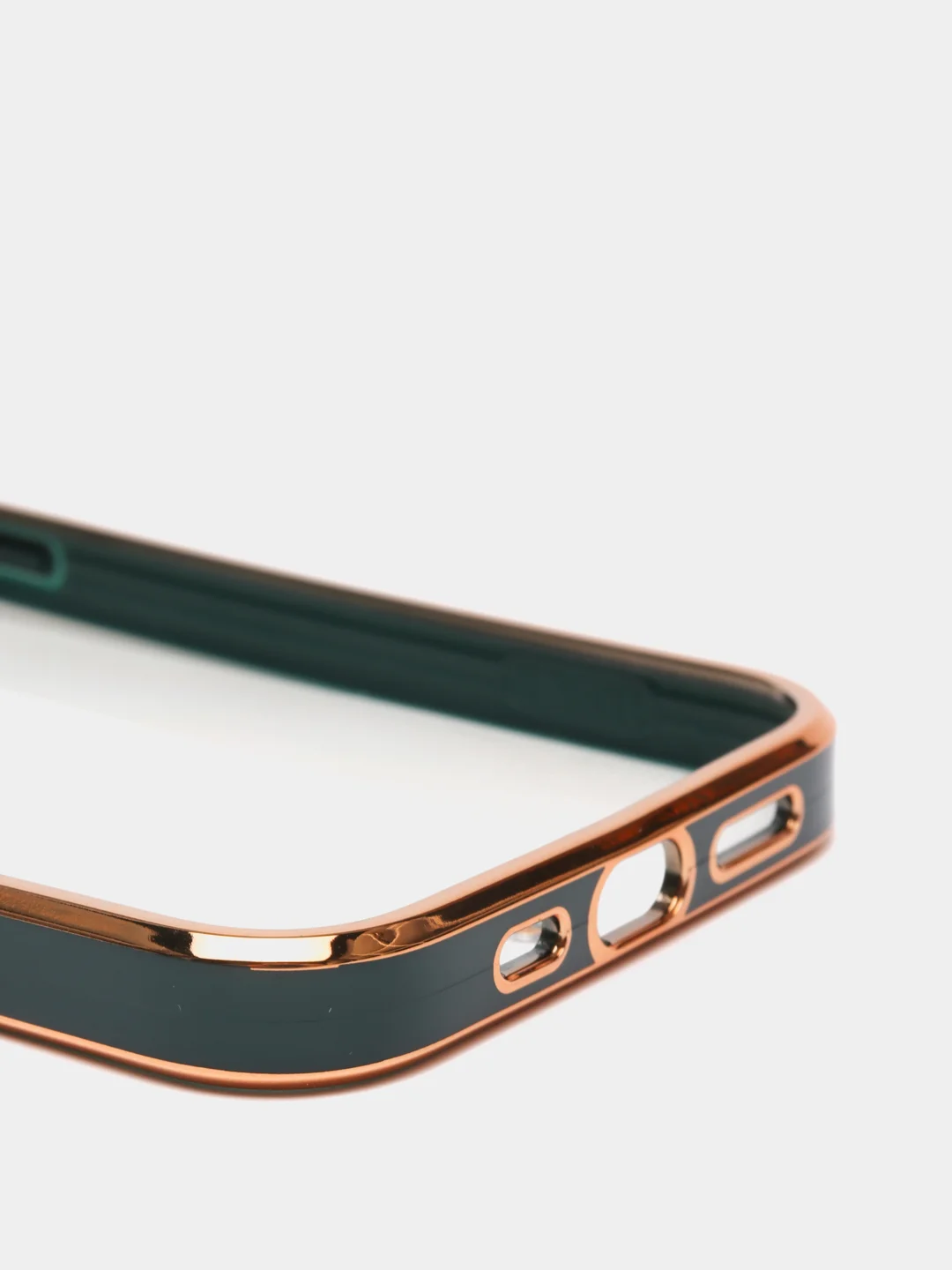 Зеленый чехол силиконовый с золотым ободком IPhone 13 PRO