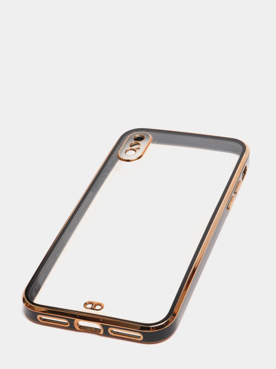 Черный чехол силиконовый с золотым ободком iPhone X, XS