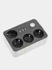 Черный удлинитель фильтр сетевой 4 розетки, 3 USB