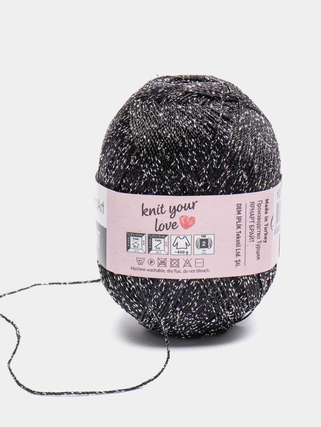 Черный пряжа YarnArt Bright, 80% полиамид, 20% металлик, 90 г, 340 м