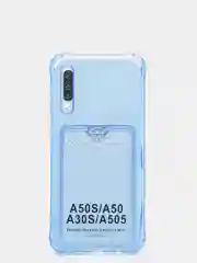 Синий силиконовый чехол с отсеком для карты на ряд моделей Samsung, прозрачный