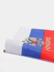 Синий флаг России с гербом, с флагштоком