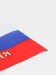 Синий флаг России с гербом, с флагштоком