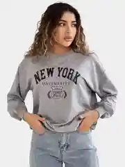 Серый меланж свитшот женский New York, оверсайз