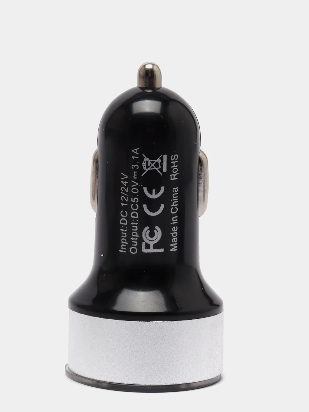 Серебряный автомобильное зарядное устройство, 2 USB, 3.1 А в прикуриватель