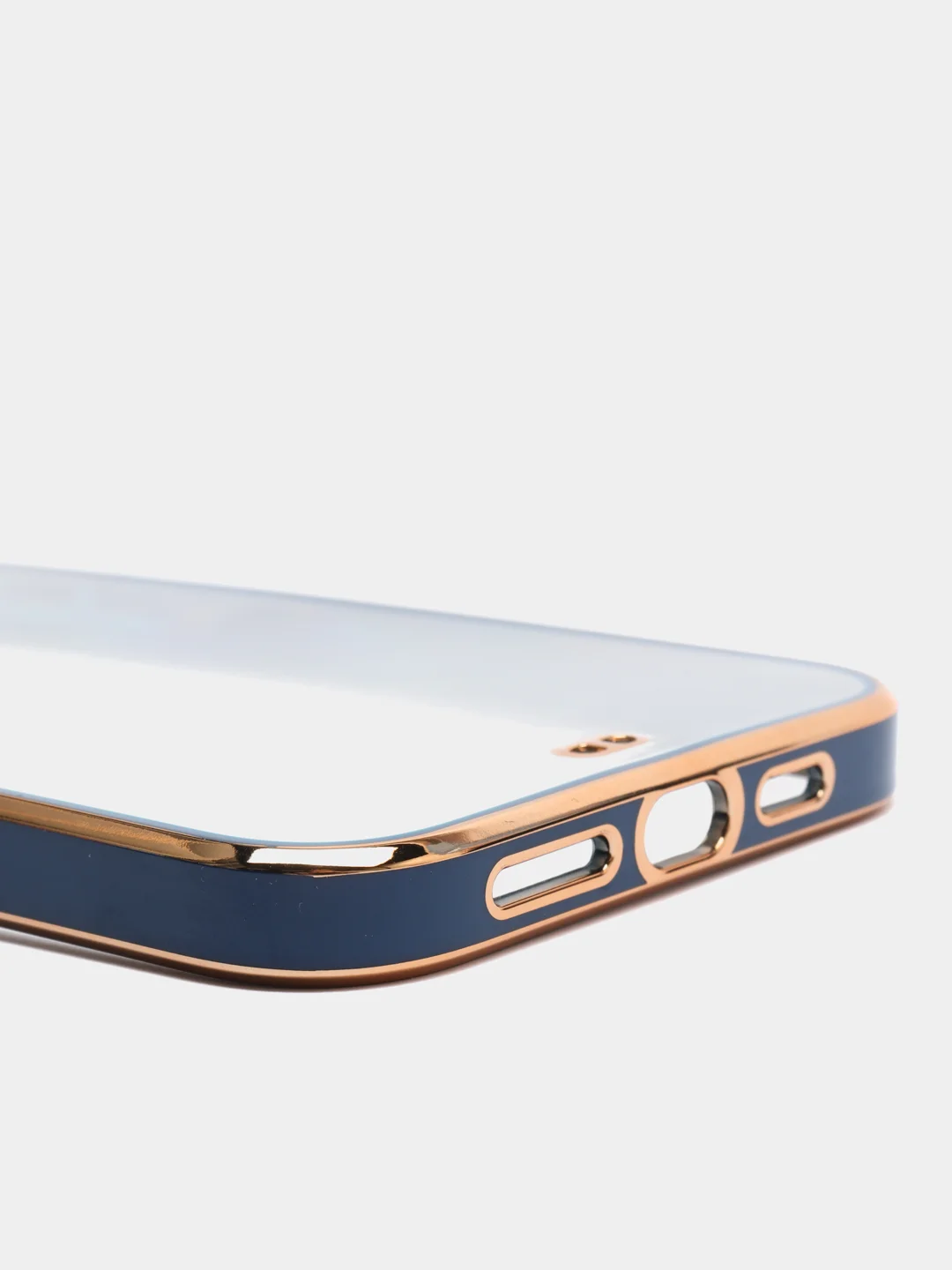 Синий чехол силиконовый с золотым ободком IPhone 13 PRO MAX